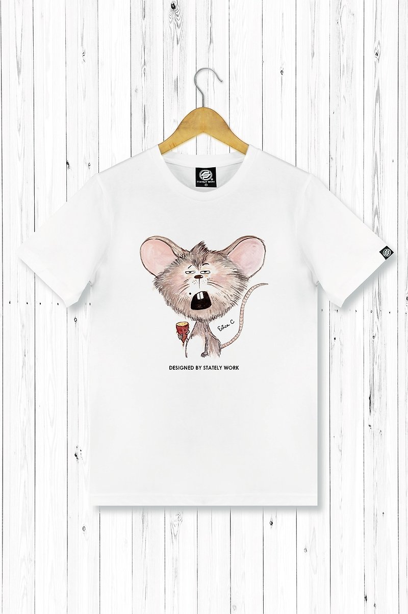 STATELYWORK World-weary Zodiac-Mouse-Male White T-shirt - Men's T-Shirts & Tops - Cotton & Hemp Multicolor