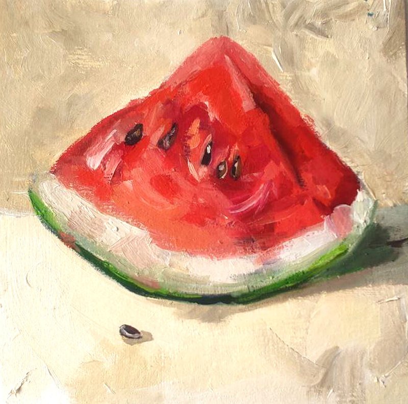 Watermelon Painting Original Oil Art Melon Artwork  Kitchen Wall Art - 海報/掛畫/掛布 - 其他材質 多色