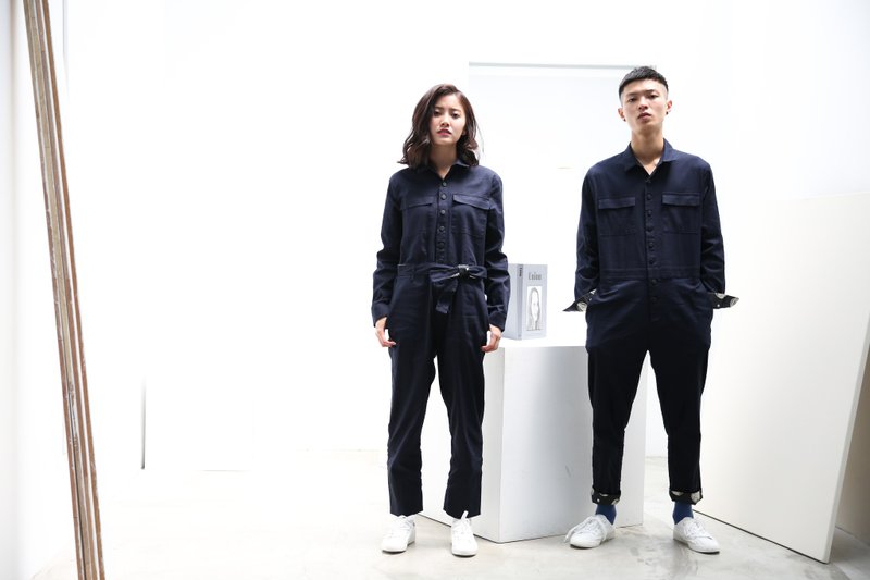 連身工作服 連體褲 藏藍色 中性 不分性別 男女 原創品牌 - 吊帶褲/連身褲 - 棉．麻 藍色
