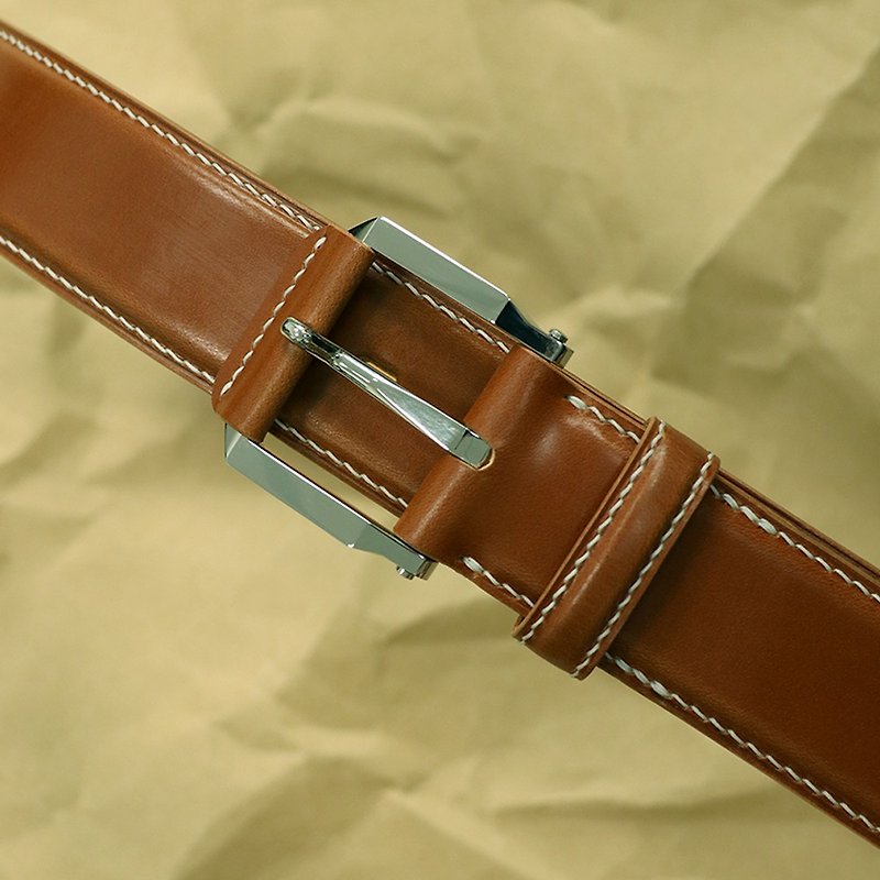 British JE horse rein leather handmade belt belt men's business formal wear stainless steel pin buckle first layer cowhide customization - เข็มขัด - หนังแท้ 
