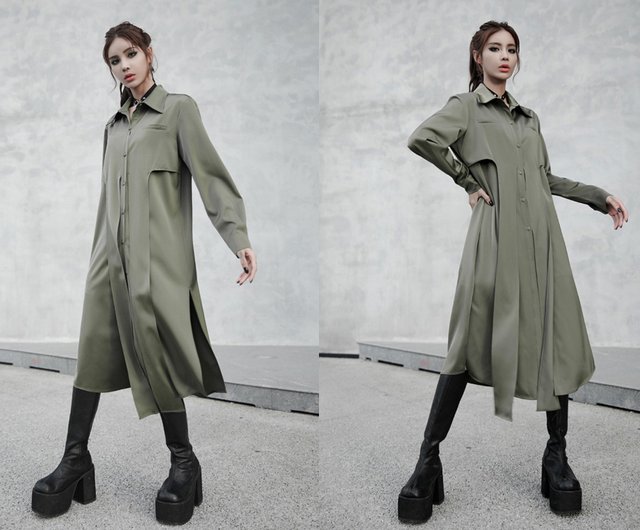kolor 2022ssグレー/グリーン ポロドッキングトレンチコート セール】 シャンブレーギャバトレンチコート （トレンチコート