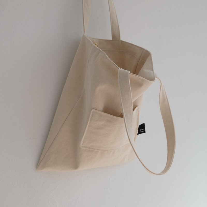 Minimalist primary color canvas bag (washable) - กระเป๋าแมสเซนเจอร์ - ผ้าฝ้าย/ผ้าลินิน ขาว
