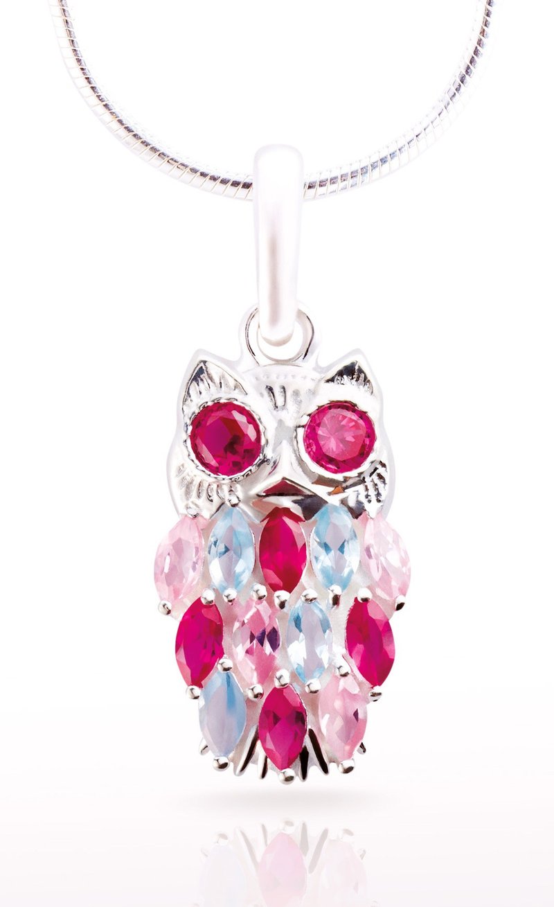 Silver CZ Owl Pendant - 項鍊 - 其他金屬 粉紅色