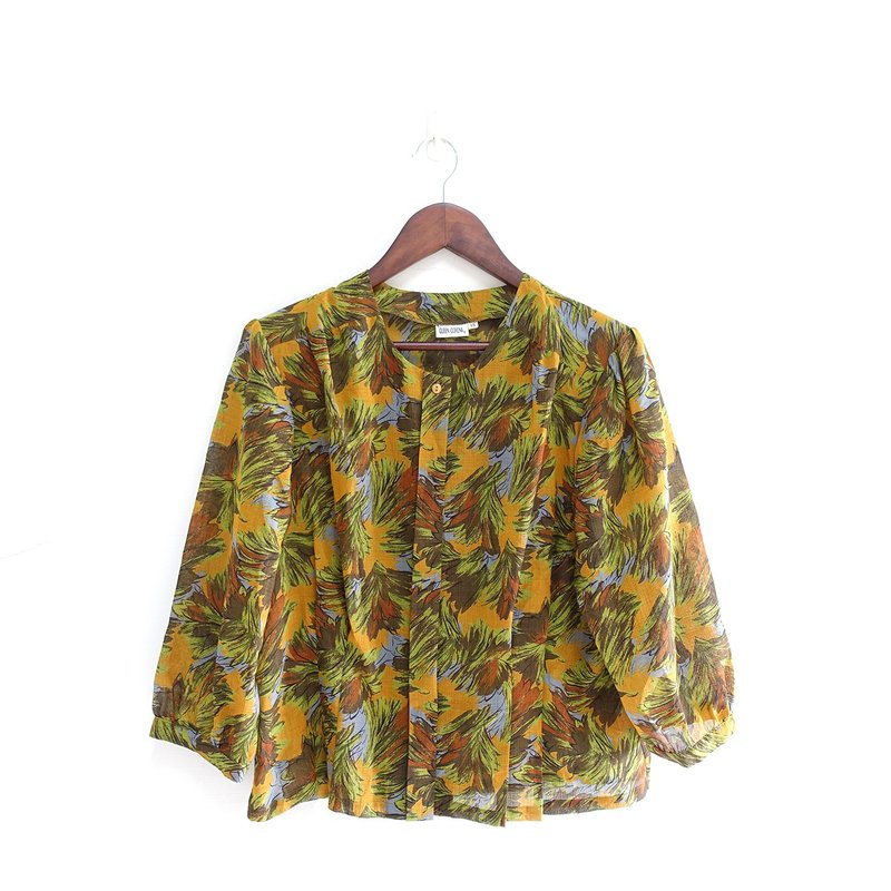 │Slowly│ 森林系-古著圓領上衣│vintage.復古.文藝.日本製 - 女襯衫 - 聚酯纖維 多色