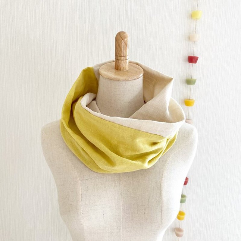 Made in Japan Soft spring / summer snood bicolor lemon yellow vanilla milk - Knit Scarves & Wraps - Cotton & Hemp Multicolor