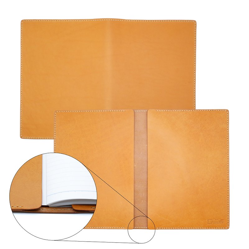 Campus notebook cover with no steps camel genuine leather Himeji leather - Book Covers - Genuine Leather Orange