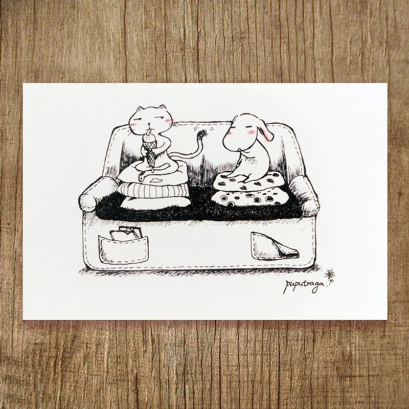 Uesugi Saika, We Are Good Friends, Postcard, Illustration, Cat, Dog, Gift, Card - การ์ด/โปสการ์ด - กระดาษ ขาว