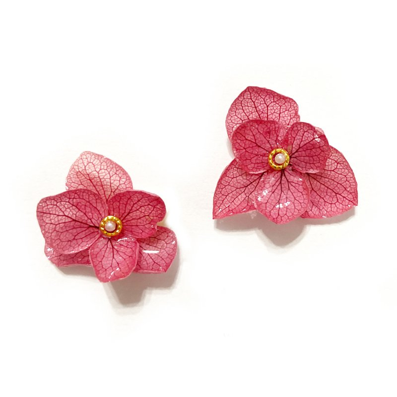 日本樹脂桃粉紅繡球花立體耳環.耳夾.耳針 - 耳環/耳夾/耳骨夾 - 植物．花 粉紅色