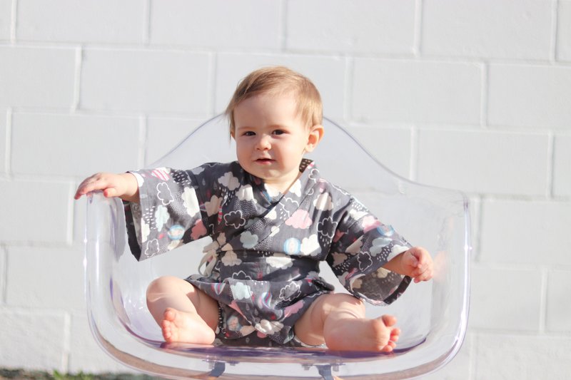 Cute Japanese Cotton Baby Kimono Romper Kaito - 盆栽/植栽 - 棉．麻 灰色