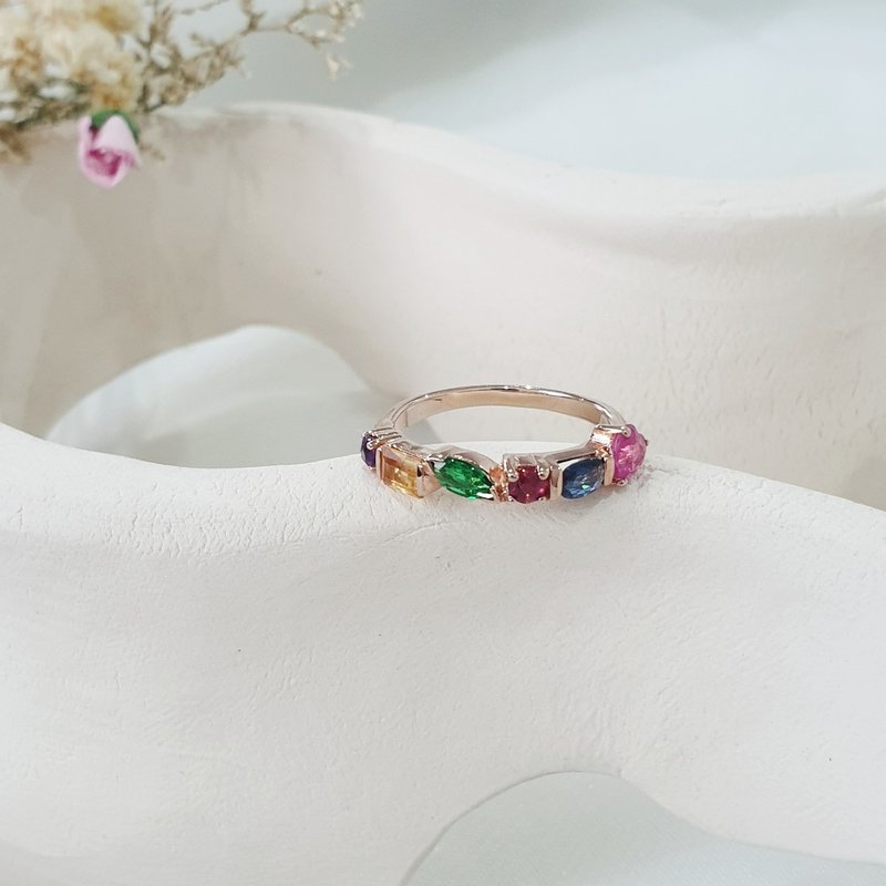 Multi-color gemstone ring, silver925 rose gold plated. - General Rings - Gemstone Multicolor