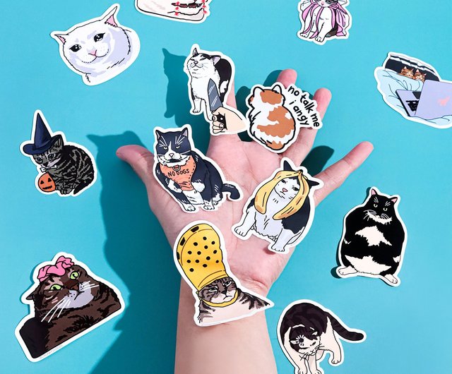 Pack of 7 Meme Crying Cat Stickers, Crying Cat Sticker Pack, for cat lovers