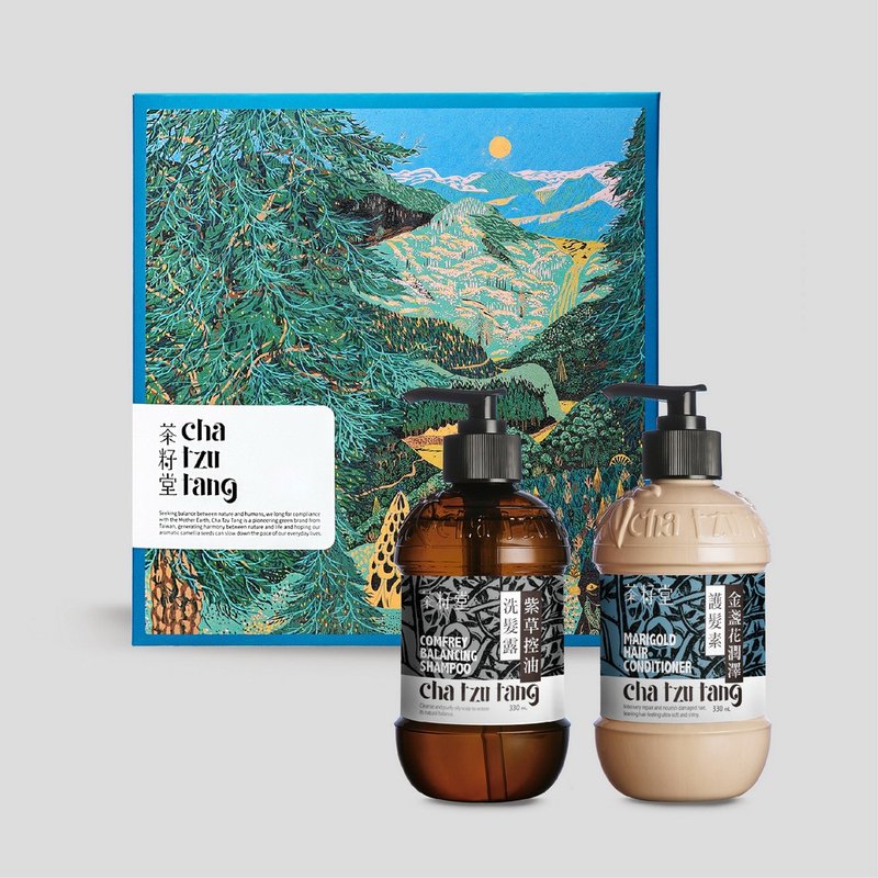 茶籽堂 年度版畫禮盒(穹蒼藍) 紫草&金盞花-控油柔順頭髮護理組 - 潤髮乳/護髮用品 - 紙 