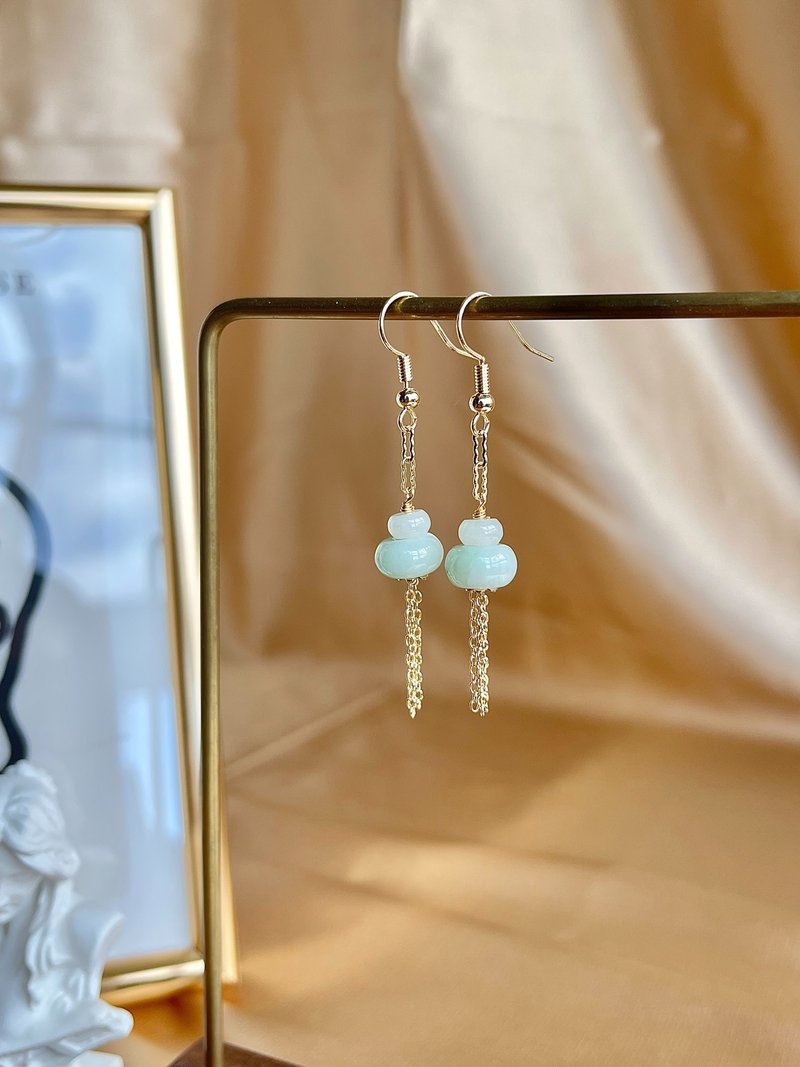 Natural Jadeite Type A - 14K Gold Filled Icy Green Jade Earring - Earrings & Clip-ons - Jade Green