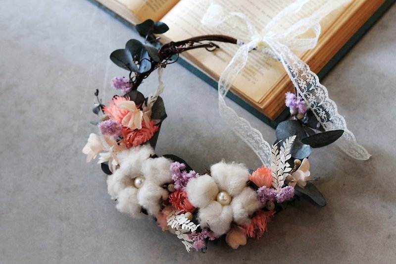 Dry wreath / Home decoration ring / Warm and warm cotton ball - ของวางตกแต่ง - กระดาษ สึชมพู