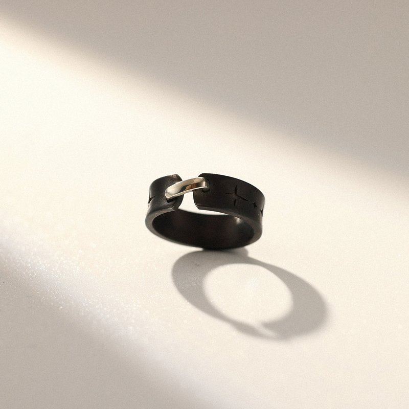 Oxidized black star pattern polished single patch ring silver925 - General Rings - Sterling Silver Black