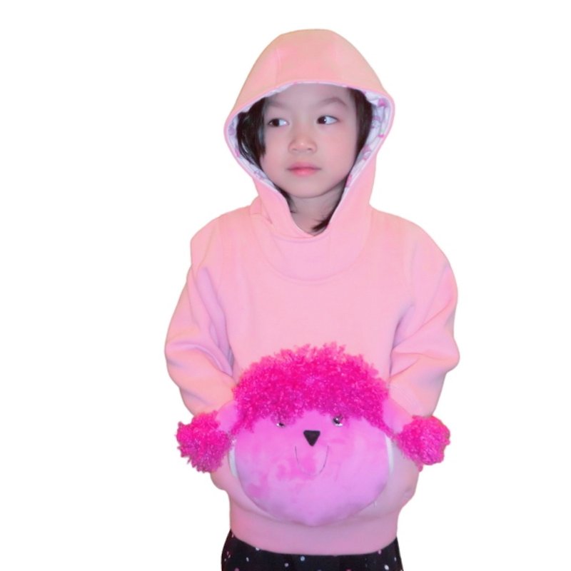 【Seasonal Gifts】Girl's Poodle Face Peach Skin CVC Cotton Fleecy Pink Hoodie - เสื้อฮู้ด - ผ้าฝ้าย/ผ้าลินิน สึชมพู