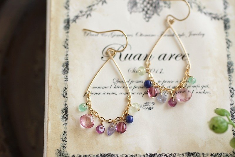 14kgf-English Garden Earrings - Earrings & Clip-ons - Semi-Precious Stones Pink