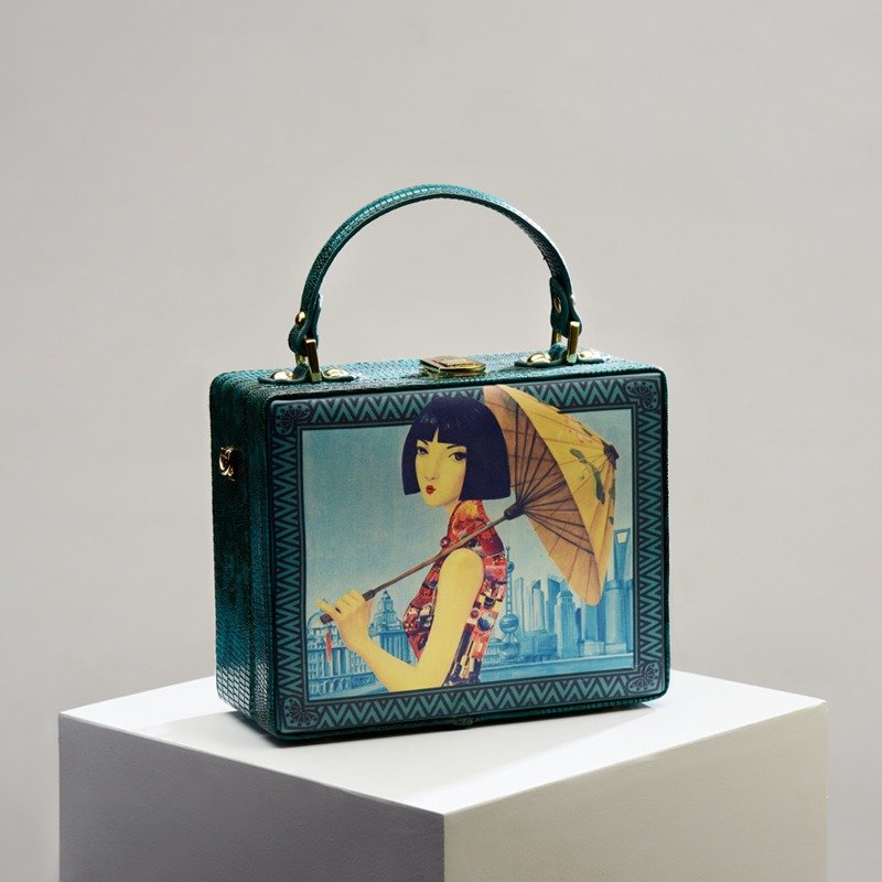 CoinQian松绿色箱子包复古盒子手提包 - 手提包/手提袋 - 真皮 綠色