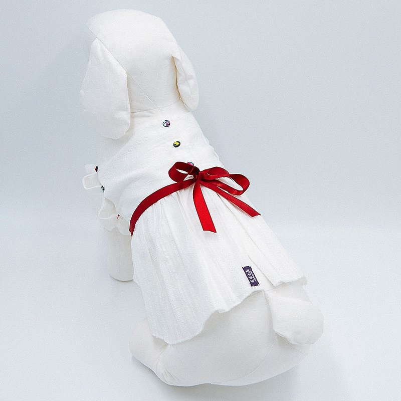 【Momojism 毛毛之森】 寵物連身裙 - Ophelia - 寵物衣服 - 棉．麻 白色