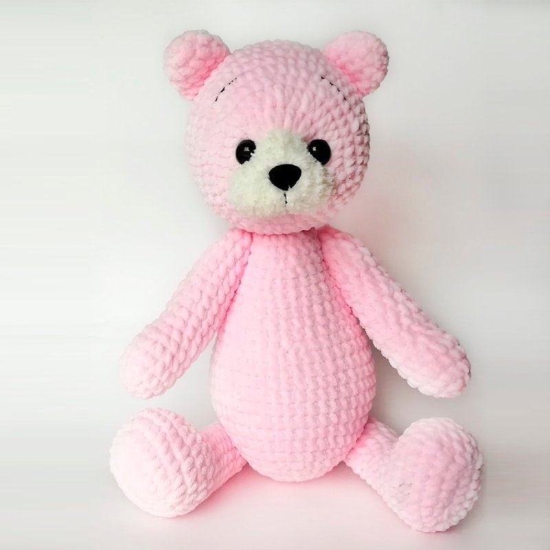 Teddy bear plush toy Big pink bear Handmade toy Crochet bear - 嬰幼兒玩具/毛公仔 - 繡線 粉紅色