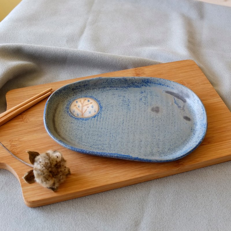 Autumn night blue gray coffee tray / dessert dish / cake tray - Small Plates & Saucers - Pottery Blue