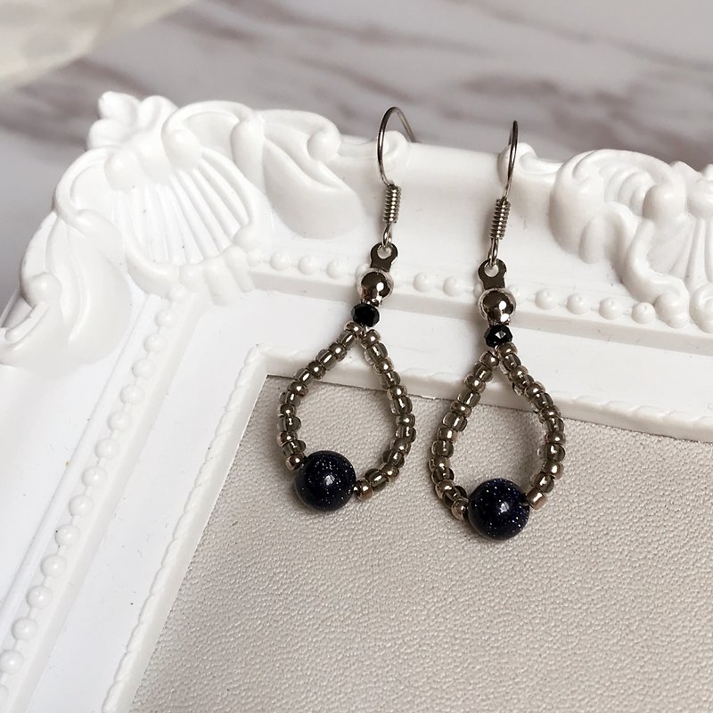 "KeepitPetite" black transparent blue water droplets • gravel • ear hook earrings • Gifts - Earrings & Clip-ons - Gemstone Black