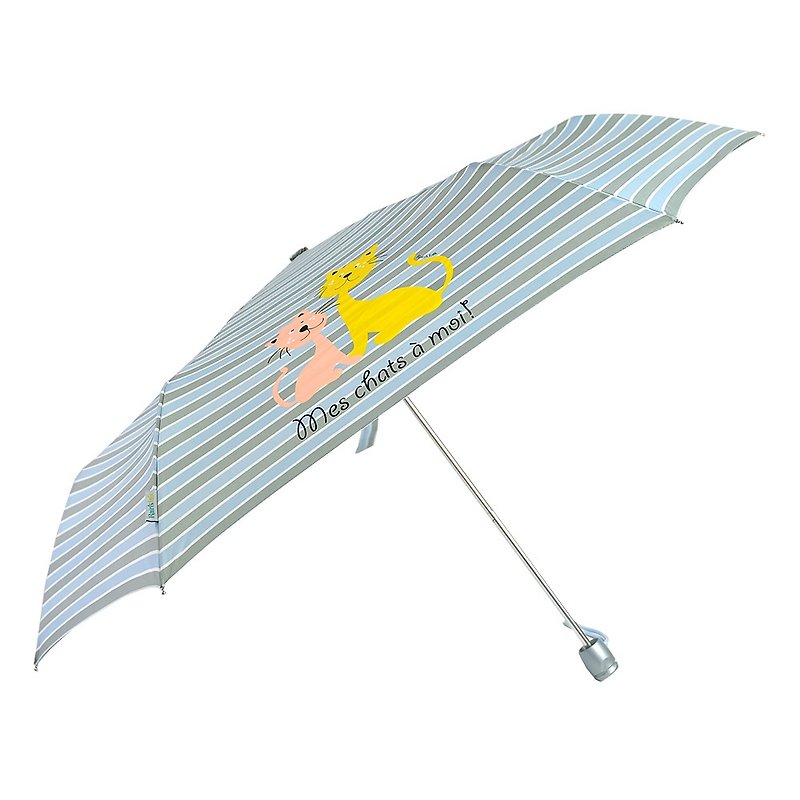 วัสดุกันนำ้ ร่ม สีน้ำเงิน - [Taiwanese Wenchuang Rain's talk] Naughty Cat Anti-UV Tri-Fold Open Umbrella