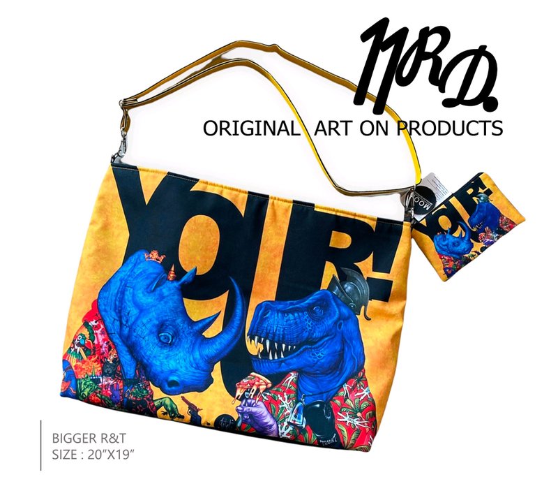 M-BIGER L / Rhino&T REX  MOOD ..Original Art on Products - Handbags & Totes - Cotton & Hemp Yellow