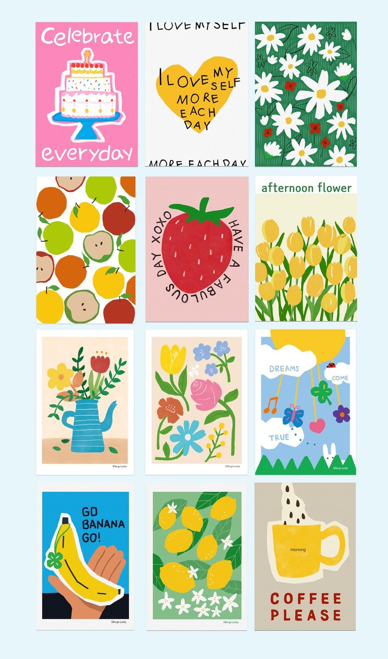 Illustration Postcard A-set 12 pieces - 卡片/明信片 - 紙 多色