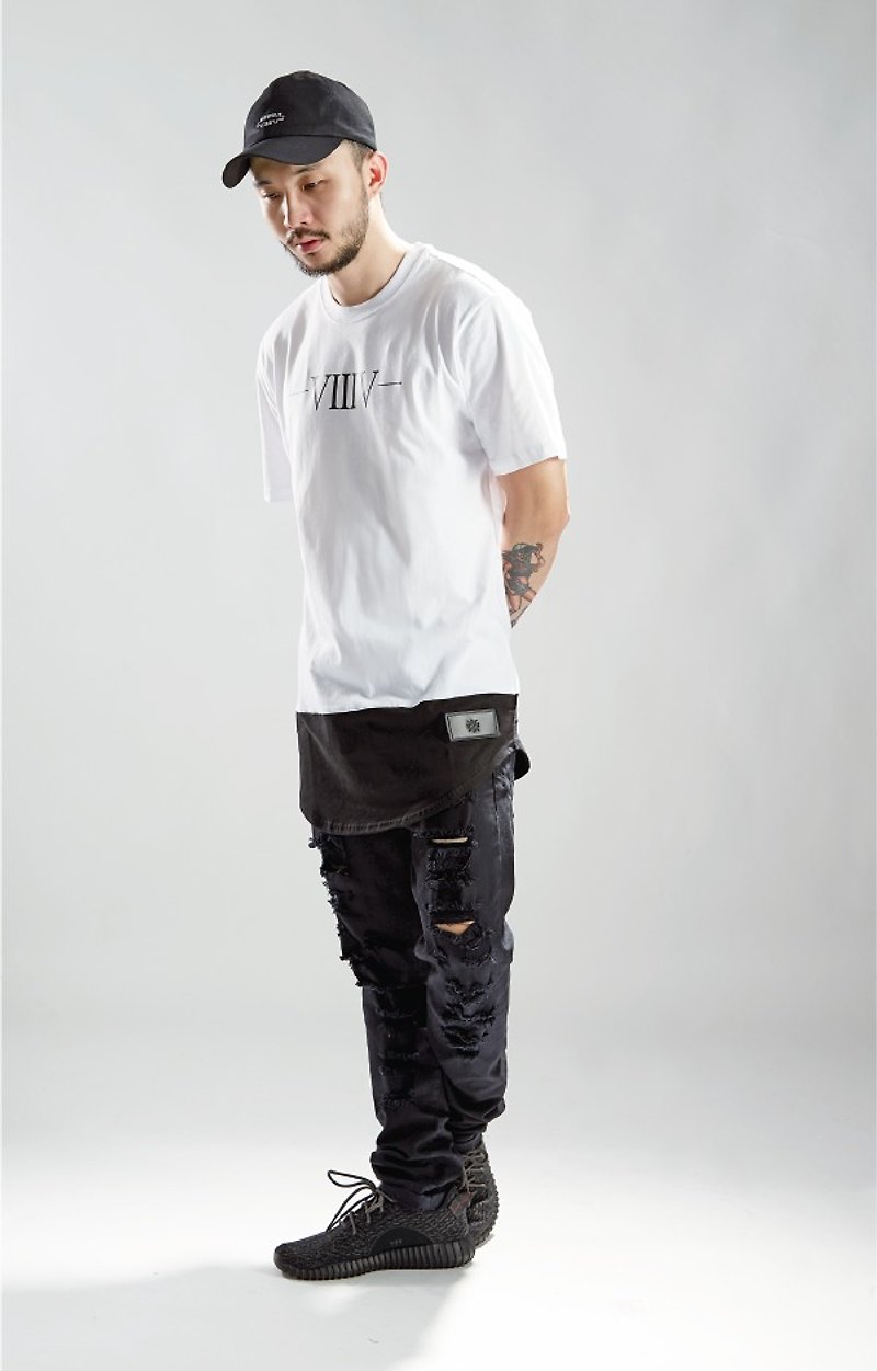 HWPD│Arc long version T-Shirt stitching white (refer to Kanye West/Yeezy/Justin Bieber) - เสื้อยืดผู้ชาย - ผ้าฝ้าย/ผ้าลินิน ขาว