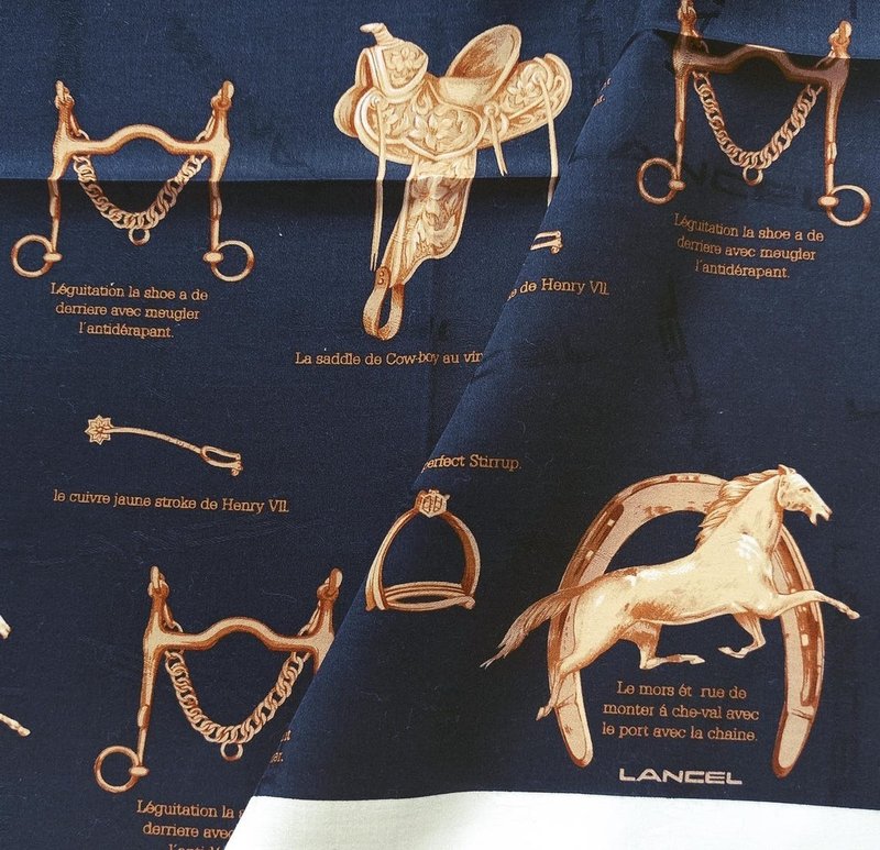 Lancel Vintage Handkerchief Horse Equestrian Motif 22 x 21 inches - 手帕 - 棉．麻 藍色