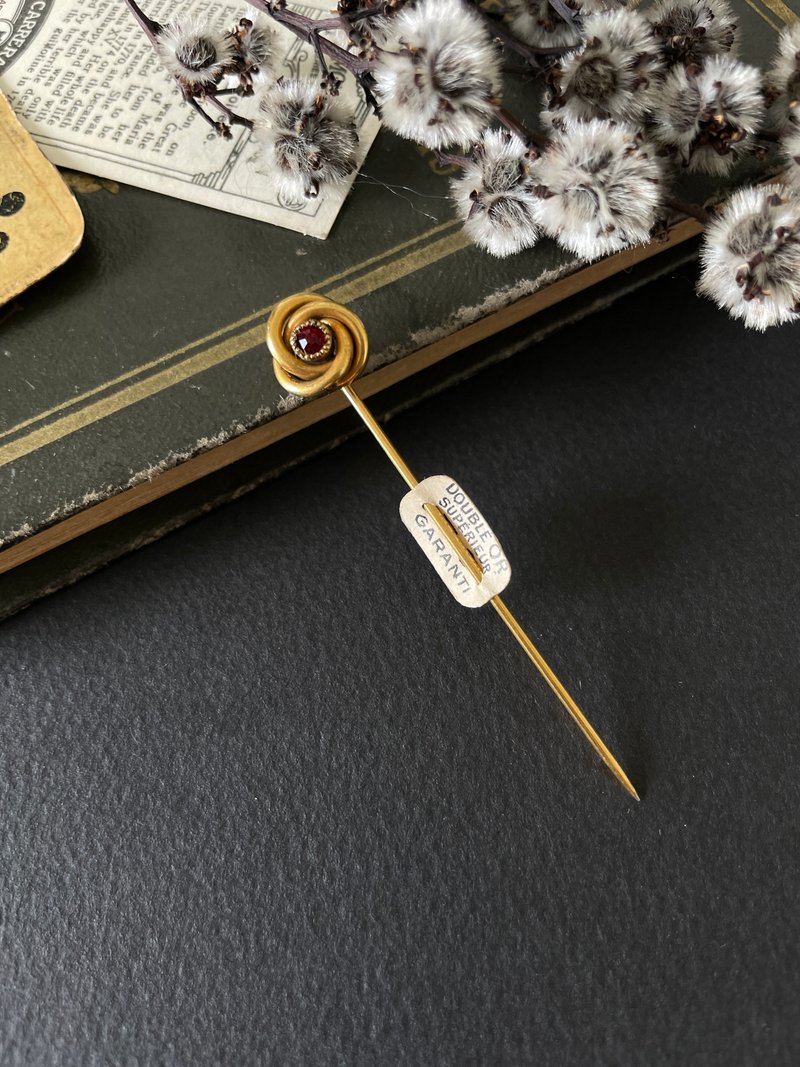 骨董Antique 金色厚金法國纏繞維多利亞寶石別針 帽針 b50 - 胸針 - 其他金屬 金色