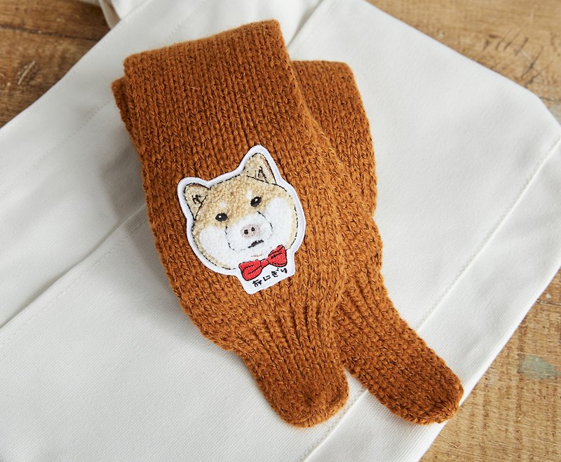 Shiba Embroidered Scarf - The Little Gentle - Scarves - Polyester Gold