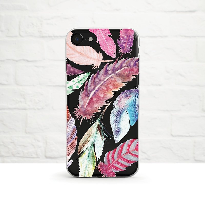 Feathers, Clear Soft Phone Case, iPhone, Samsung - Phone Cases - Rubber Multicolor