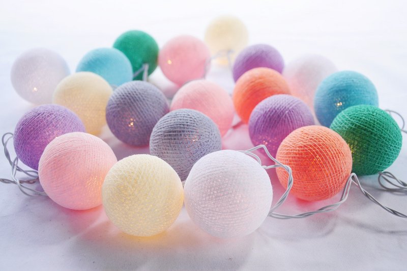 20 Happy Pastel Cotton Ball String Lights for Home Decoration,Party,Bedroom - โคมไฟ - ผ้าฝ้าย/ผ้าลินิน 