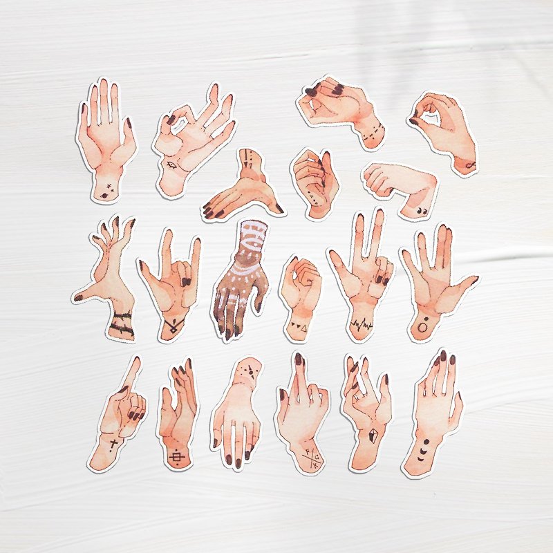 Tattoo hands 1 hand-painted watercolor stickers 12 pcs
