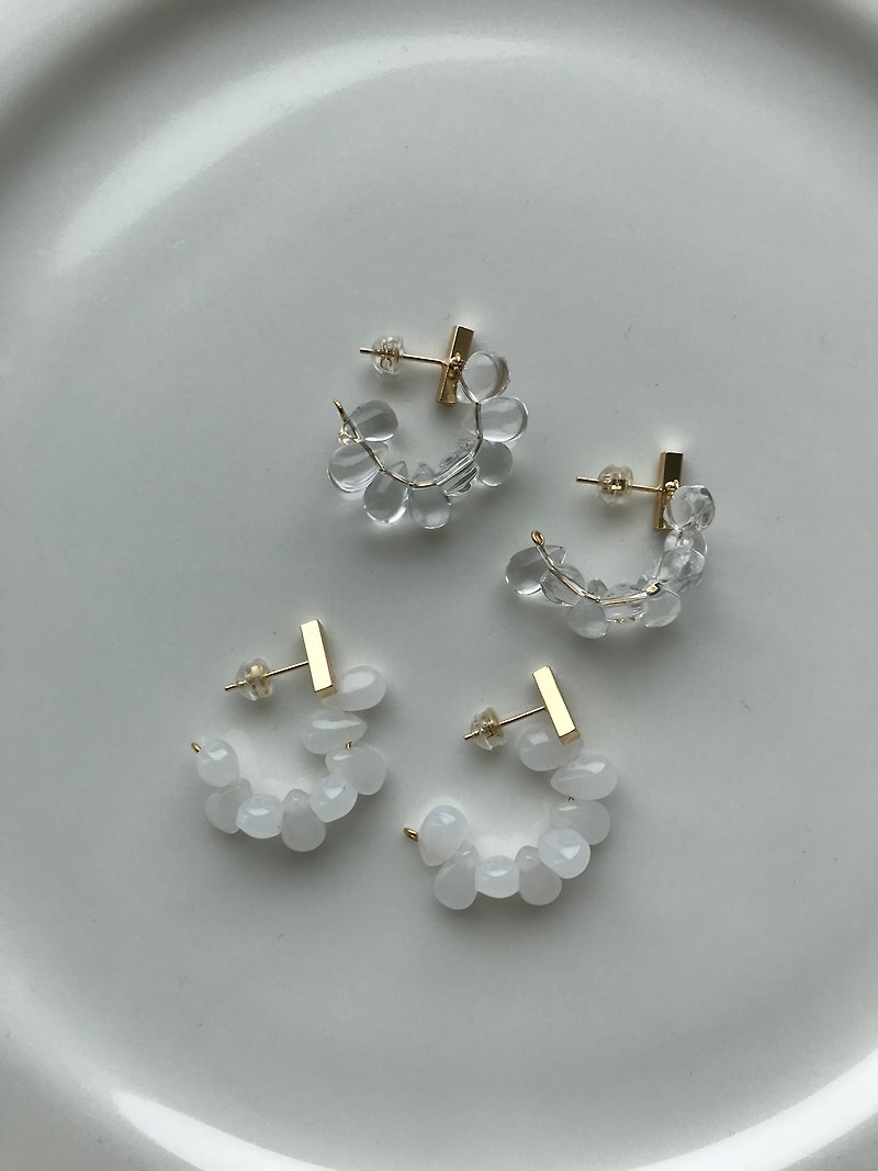 C tone glass earrings / Clip-On glass office worker Clip-On earrings 925 Silver round earrings - ต่างหู - กระจกลาย สีใส