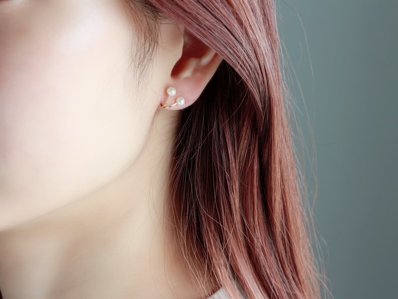 14kgf-twin pearl clip-on - ต่างหู - โลหะ สีทอง