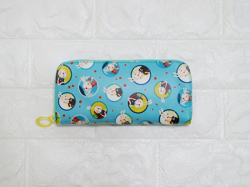 Play cloth hand made. Circle rabbit (lake green) tarpaulin long clip wallet purse