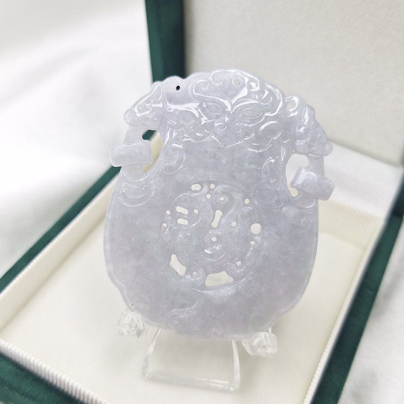 濃紫羅蘭  古獸守玉靈氣護身 鏤空饕餮龍紋  | 天然緬甸玉A貨翡翠 - 項鍊 - 玉石 