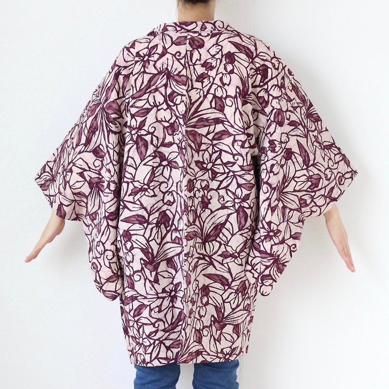 floral kimono, kimono jacket, Japanese silk kimono, traditional kimono /3812 - เสื้อแจ็คเก็ต - ผ้าไหม สีม่วง