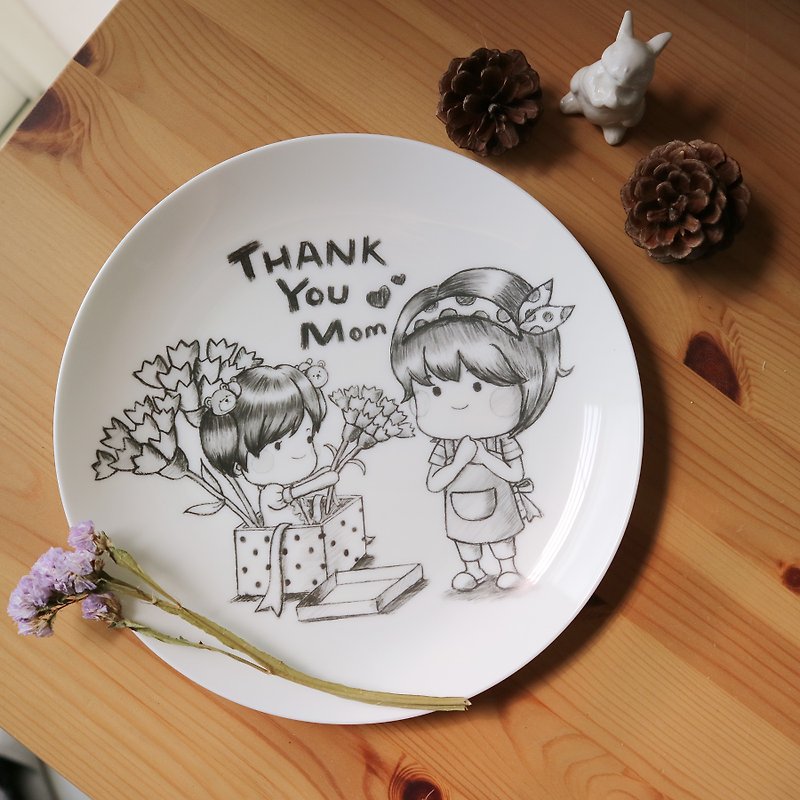 Thank you mother 8 tibia plate / Happy Mother's Day / gift / souvenir - Small Plates & Saucers - Porcelain Red