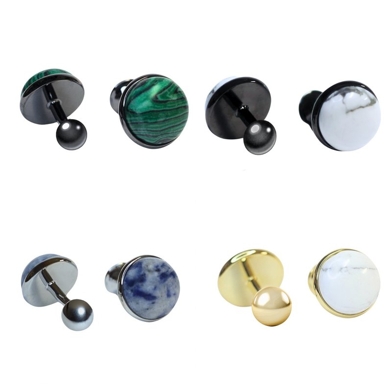 chapeaunoir blue point Stone, green Stone, marble cufflinks - กระดุมข้อมือ - โลหะ หลากหลายสี