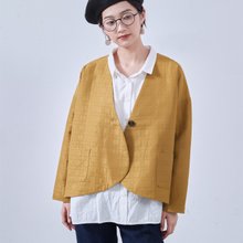 ラウンドヘム・ノーカラー・キルティング風ジャケット・長袖アウター・秋・ガーリーKNNJ355