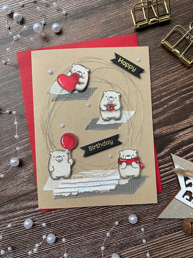 Birthday Card_Happy Birthday Bear (Single Price) - การ์ด/โปสการ์ด - กระดาษ สีกากี