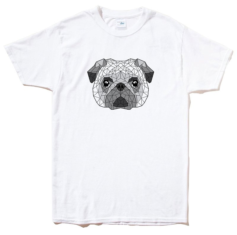 Geometric Pug white t shirt - เสื้อยืดผู้ชาย - ผ้าฝ้าย/ผ้าลินิน ขาว