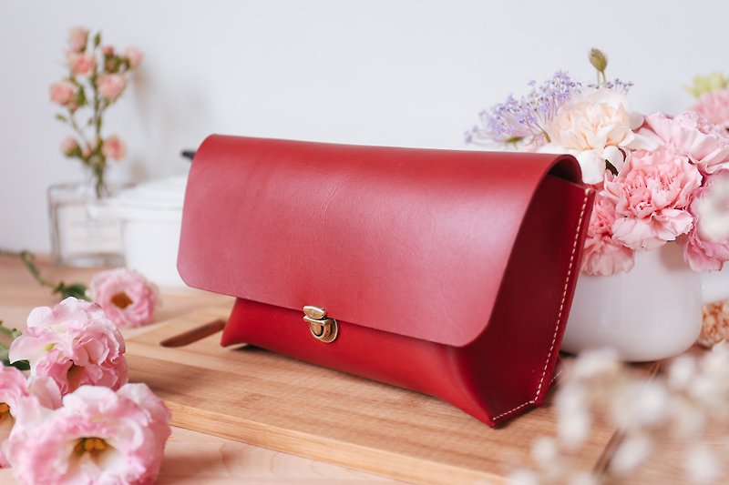 ▎Shekinah ▎ mother's day series - push buckle elegant packet - Messenger Bags & Sling Bags - Genuine Leather Red