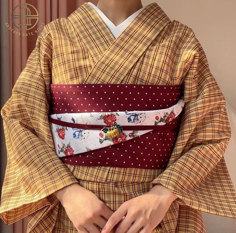 雙面和服半幅帶/ 浴衣腰帶 - 白色山茶花兔樣式 - 腰帶/皮帶 - 聚酯纖維 白色