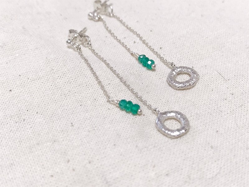 circle × greenonyx pierced earrings / circle × green onyx earrings - Earrings & Clip-ons - Other Metals Silver