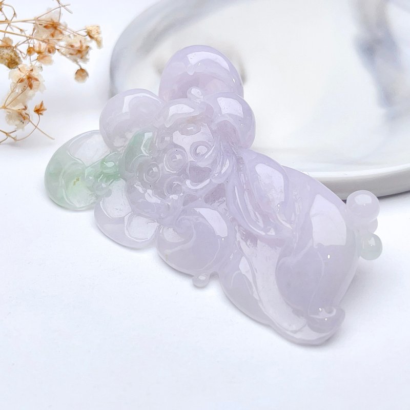冰種飄綠花翡翠蓮花項鍊 | 天然緬甸玉A貨翡翠 | 送禮 - 吊飾/掛飾 - 玉石 綠色